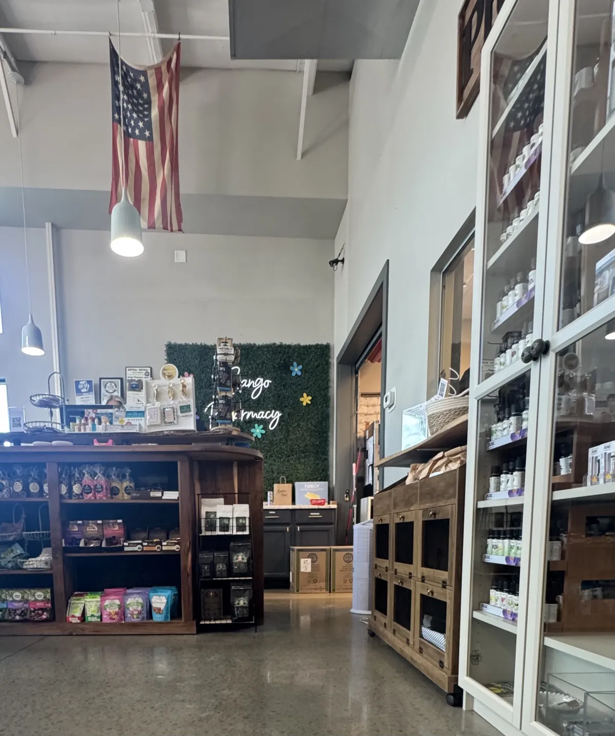 Inside Sango Pharmacy in Clarksville, TN — local stockist for The Roaring Bean whole bean coffee