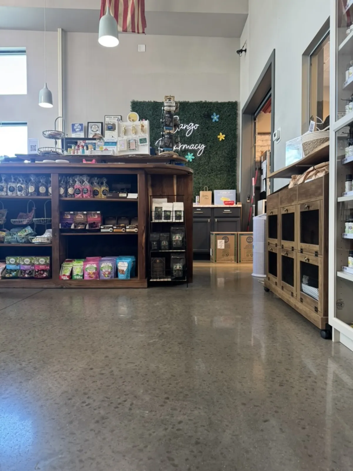 Sango Pharmacy gift section with The Roaring Bean coffee bags on the shelf — Clarksville, TN