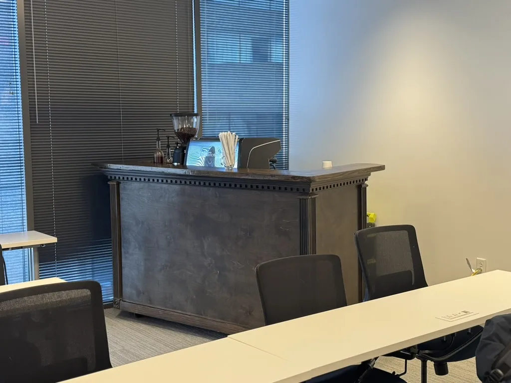 The Roaring Bean espresso bar set up in a corporate conference room for an employee appreciation event