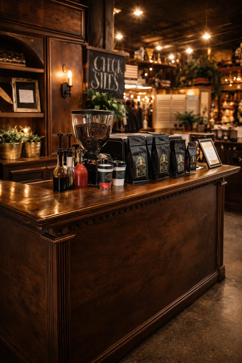 Vintage 1920s espresso bar setup at a Warren County Kentucky event